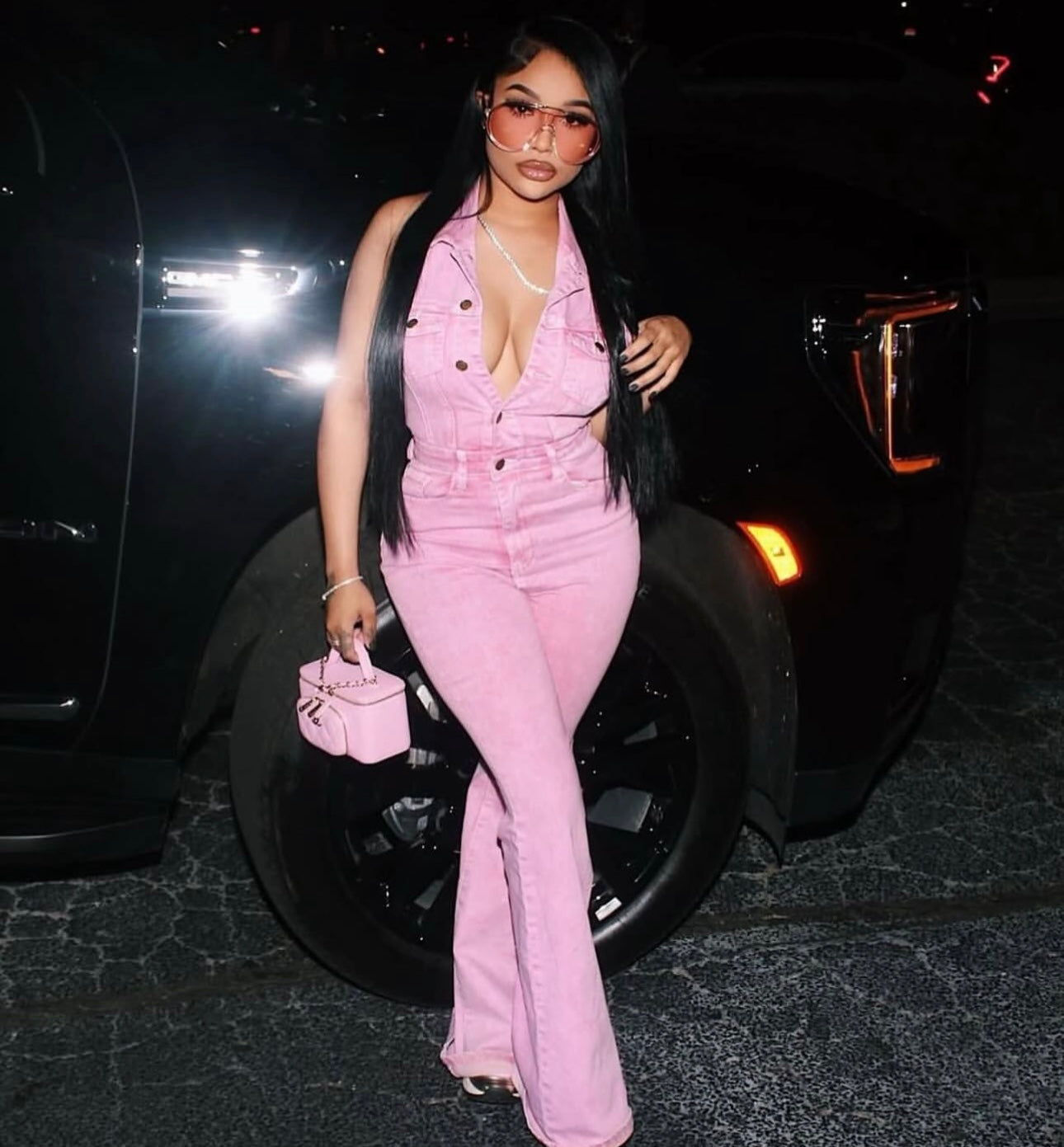 Pink Acid Wash Jumpsuit