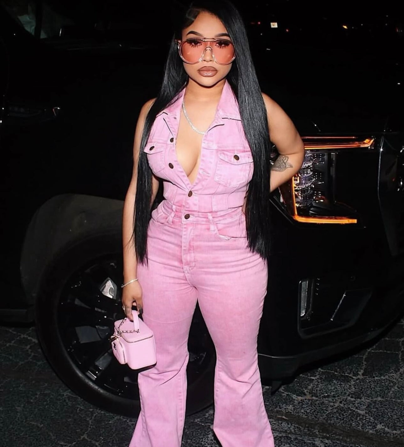 Pink Acid Wash Jumpsuit